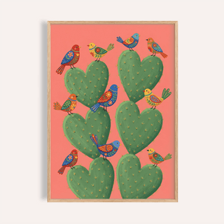 Cactus Heart Poster in pink and green for living room wall art