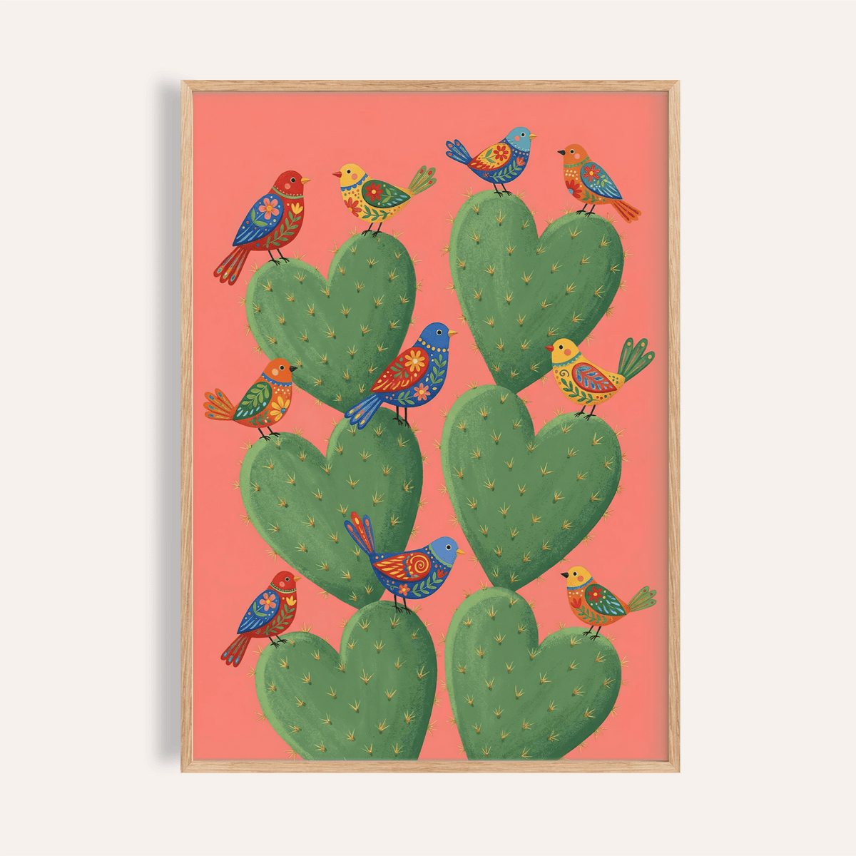 Cactus Heart Poster in pink and green for living room wall art