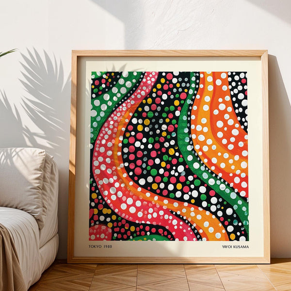 Bright abstract colorful art with pink and yellow wave patterns