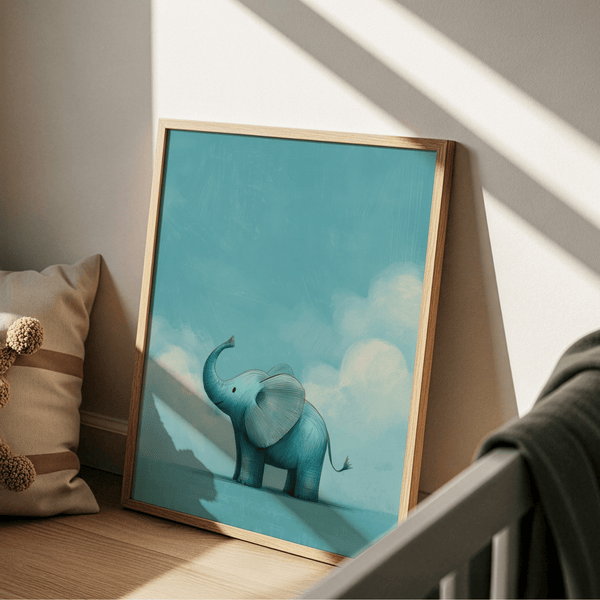Blue Elephant Nursery Animal Poster wall art for baby nursery decor