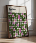 Bauhaus Exhibition 1923 print with olive green and mauve geometric design.