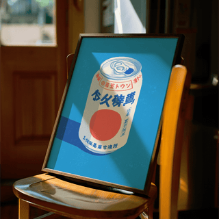Japanese Soda Print wall art for living room with vibrant blue and red