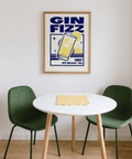 Vintage Gin Fizz Print with Blue and Yellow colors, home office poster