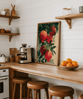 Pomegranate Art Print featuring vivid red tones in living room decor
