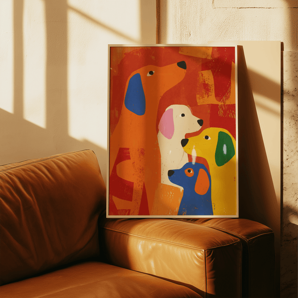 Colorful Dog Print with White, Red, and Blue for hallway art print