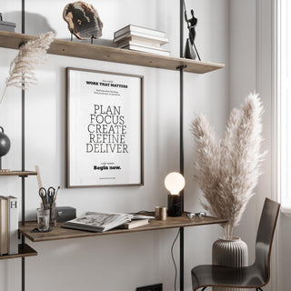 Neutral tone motivate quote poster perfect for home office decor.