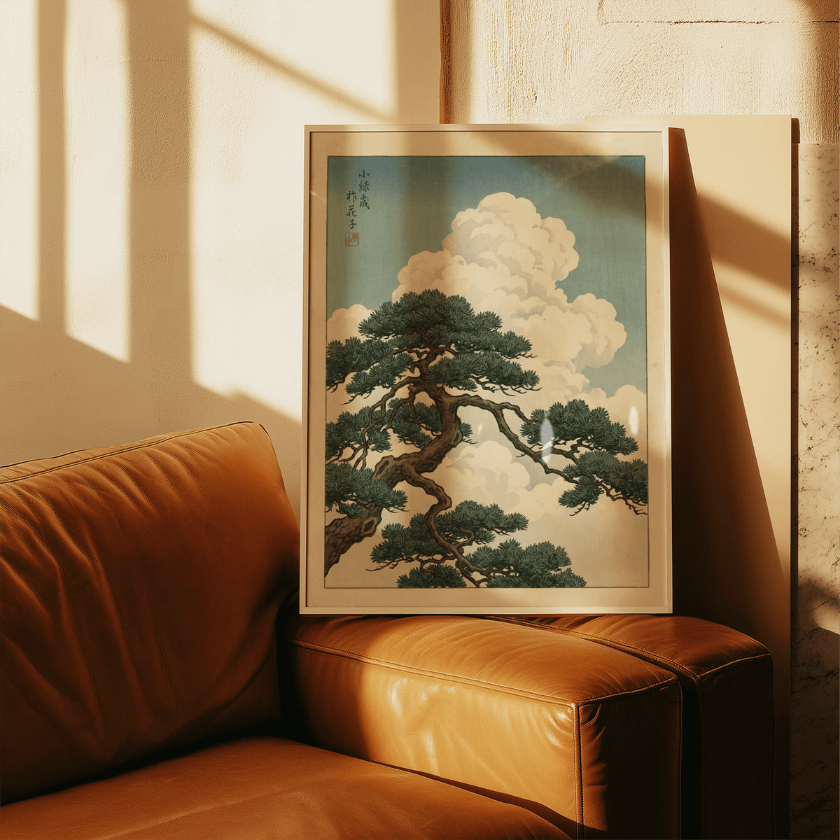 Japanese Landscape Poster in green and white hues, perfect for study wall art