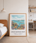 Detailed coral reef wall art print with clownfish and branching corals