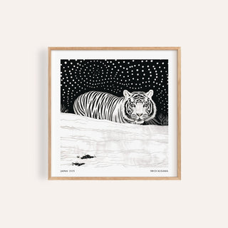 Monochrome art white tiger print with dotted black night sky