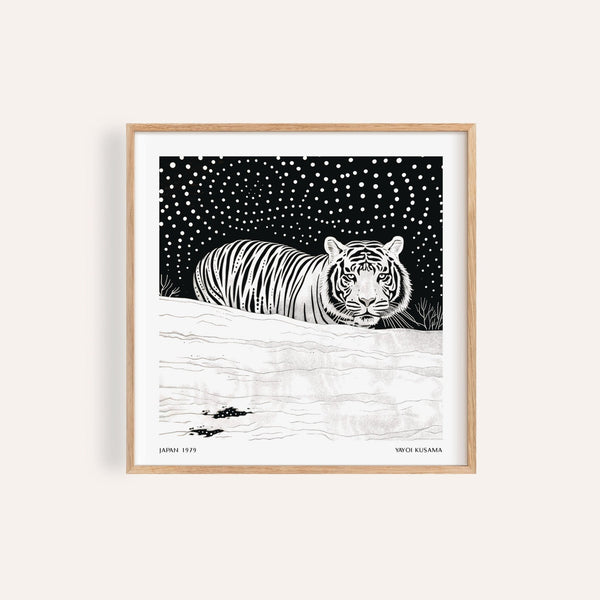 Monochrome art white tiger print with dotted black night sky