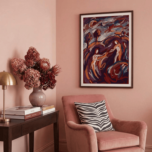 Abstract Couple Art Print close-up showing dry-brush textures and layered strokes