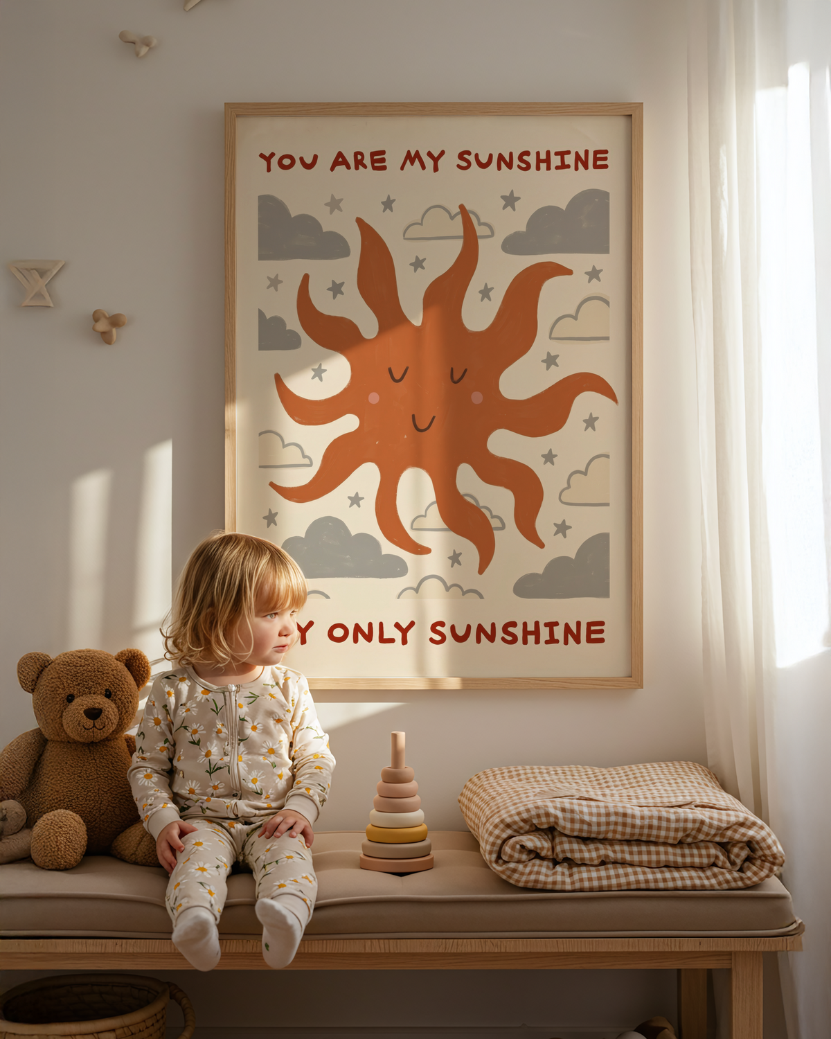 Hand-lettered Sunshine Quote Wall Art with “You Are My Sunshine” and “My Only Sunshine” text