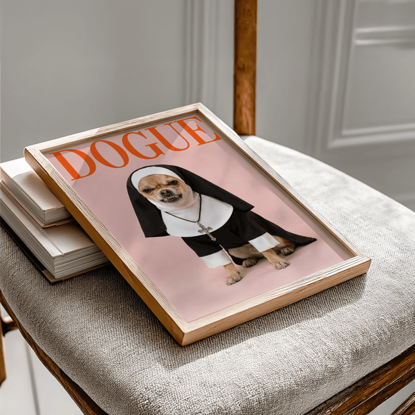 Chihuahua Nun Costume Art poster with dog in nun costume, Black and White