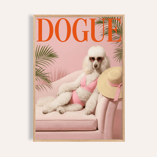Sexy Poodle Print in Pink, Beige, and White for living room wall art
