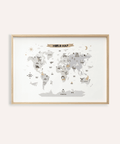 Childs World Map wall art for playroom, Multicolored, Gray, White, printable poster