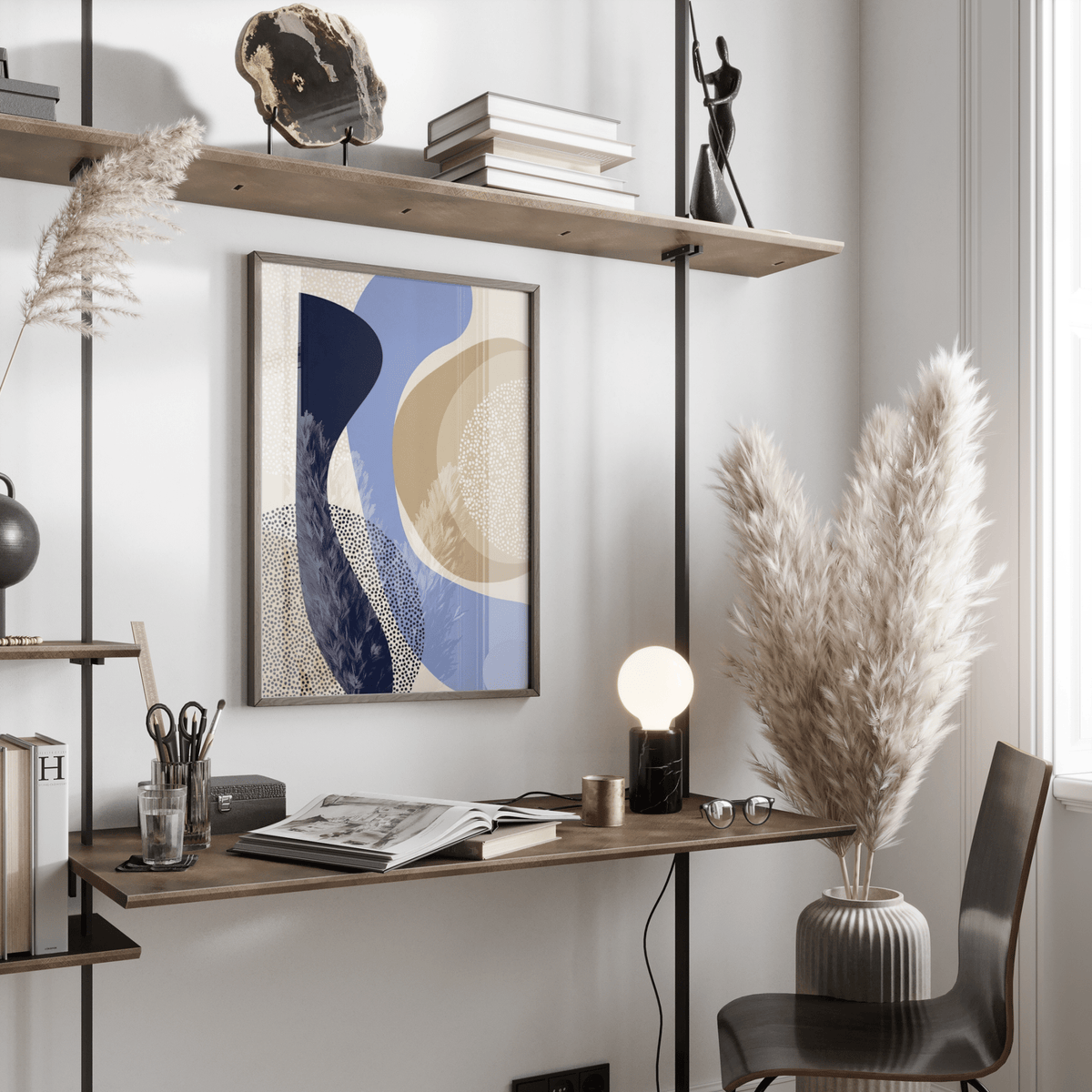 Modern Poster Design art print for creative studio with Beige and Blue hues