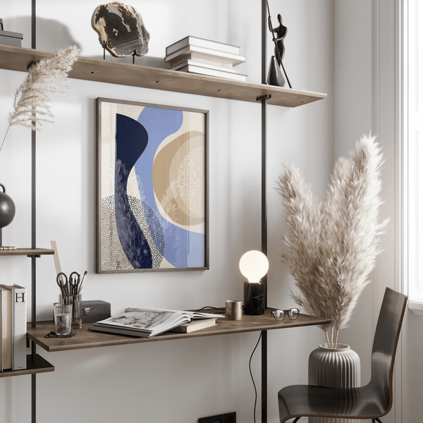 Modern Poster Design art print for creative studio with Beige and Blue hues