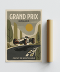 Motorsport Circuit Print depicting bold green, yellow, gray, red palette and curved road