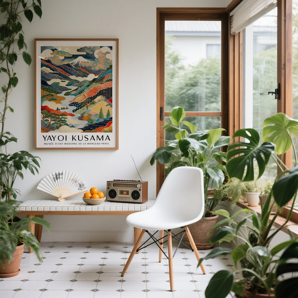 Colourful Japanese nature print featuring Mount Fuji