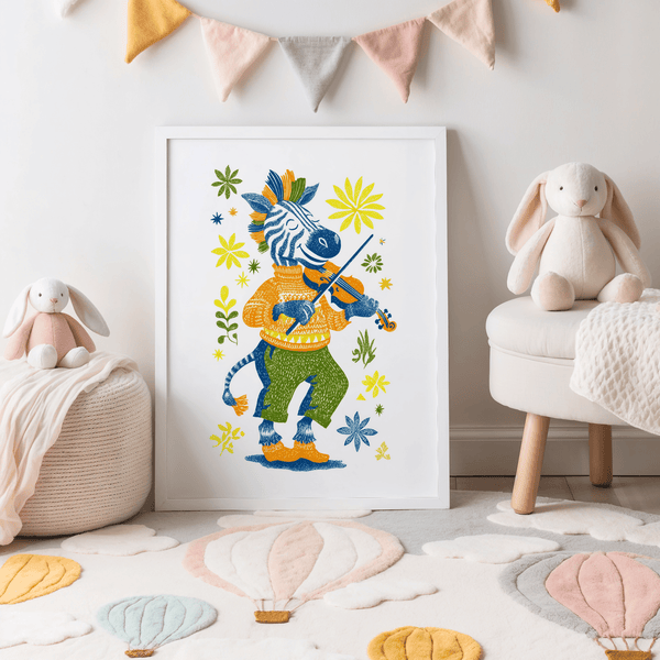 Zebra Playing Violin Poster multicolored art print suits music room wall art