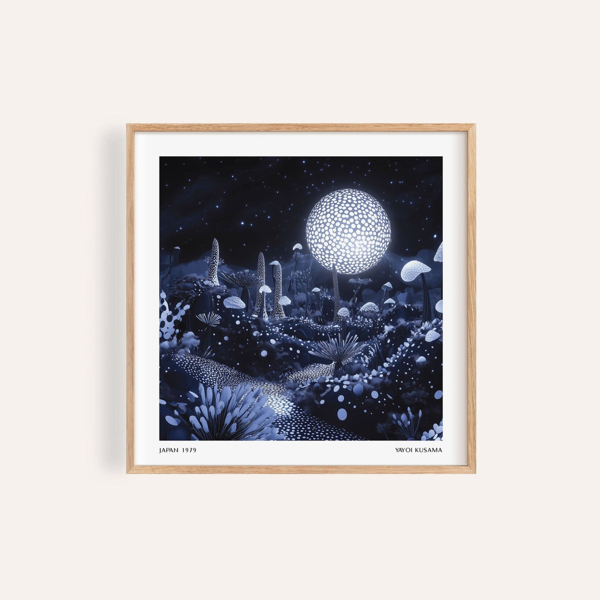Wall art night sky featuring glowing mushrooms