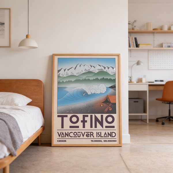 Graphic pine forest band separating ocean and mountain range