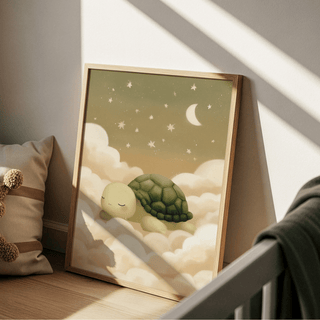 Cute Turtle Wall Art with white clouds for kids room wall art