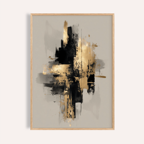 Gold Wabi Sabi Print with gold, black, and beige for living room wall art
