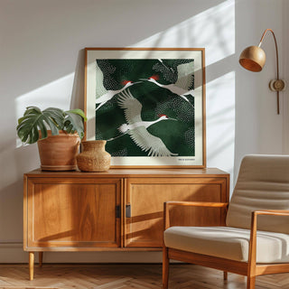 Decorative white crane birds art for serene and stylish interiors