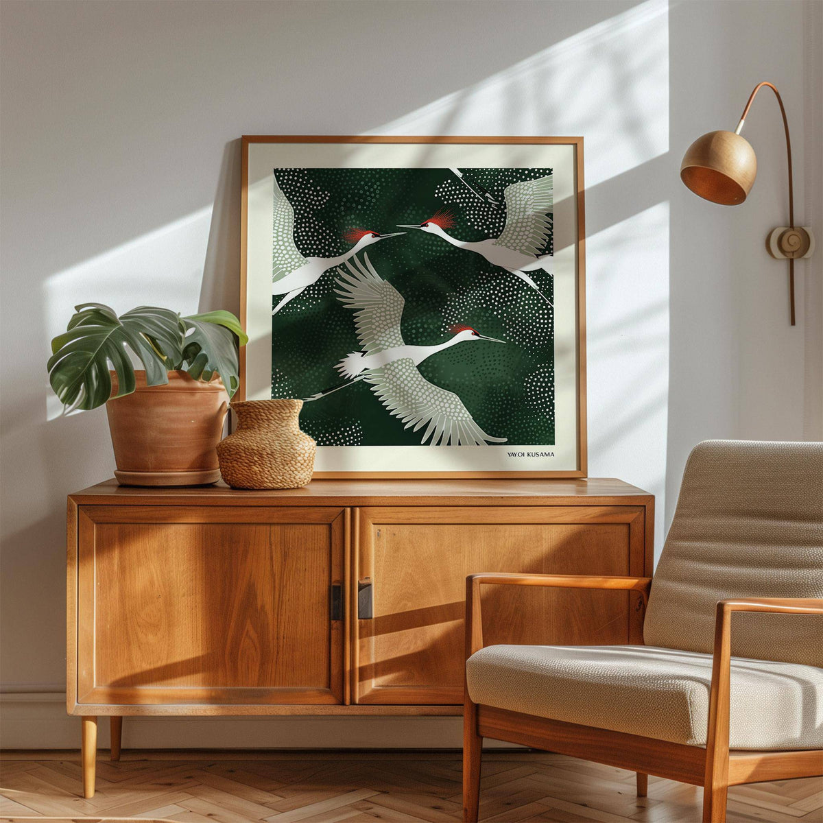 Decorative white crane birds art for serene and stylish interiors