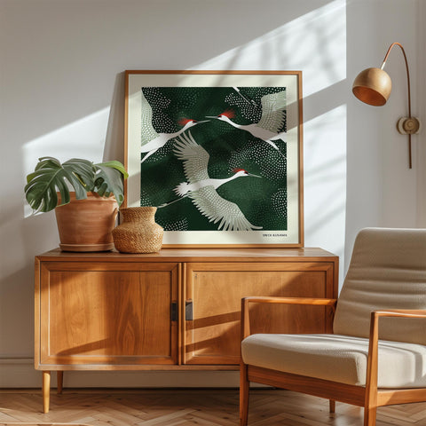 Red-crowned bird poster for nature-inspired decor.