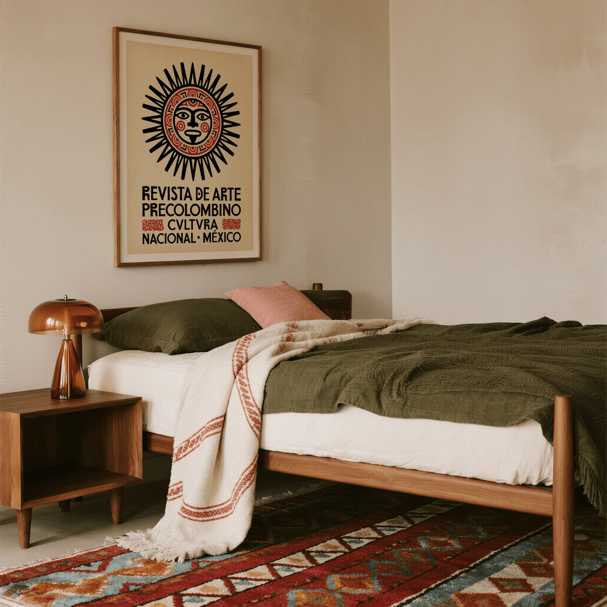 Mexican Art Print showing stylized sun face and rays
