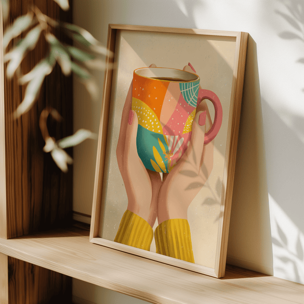 Delightful Colorful Coffee Mug Art wall art featuring teal for office nook