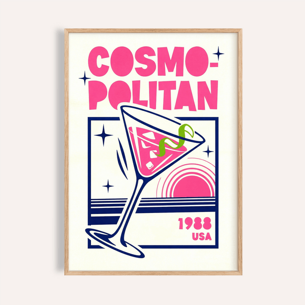 Cosmopolitan Cocktail Art Print with Pink and Blue for kitchen wall art