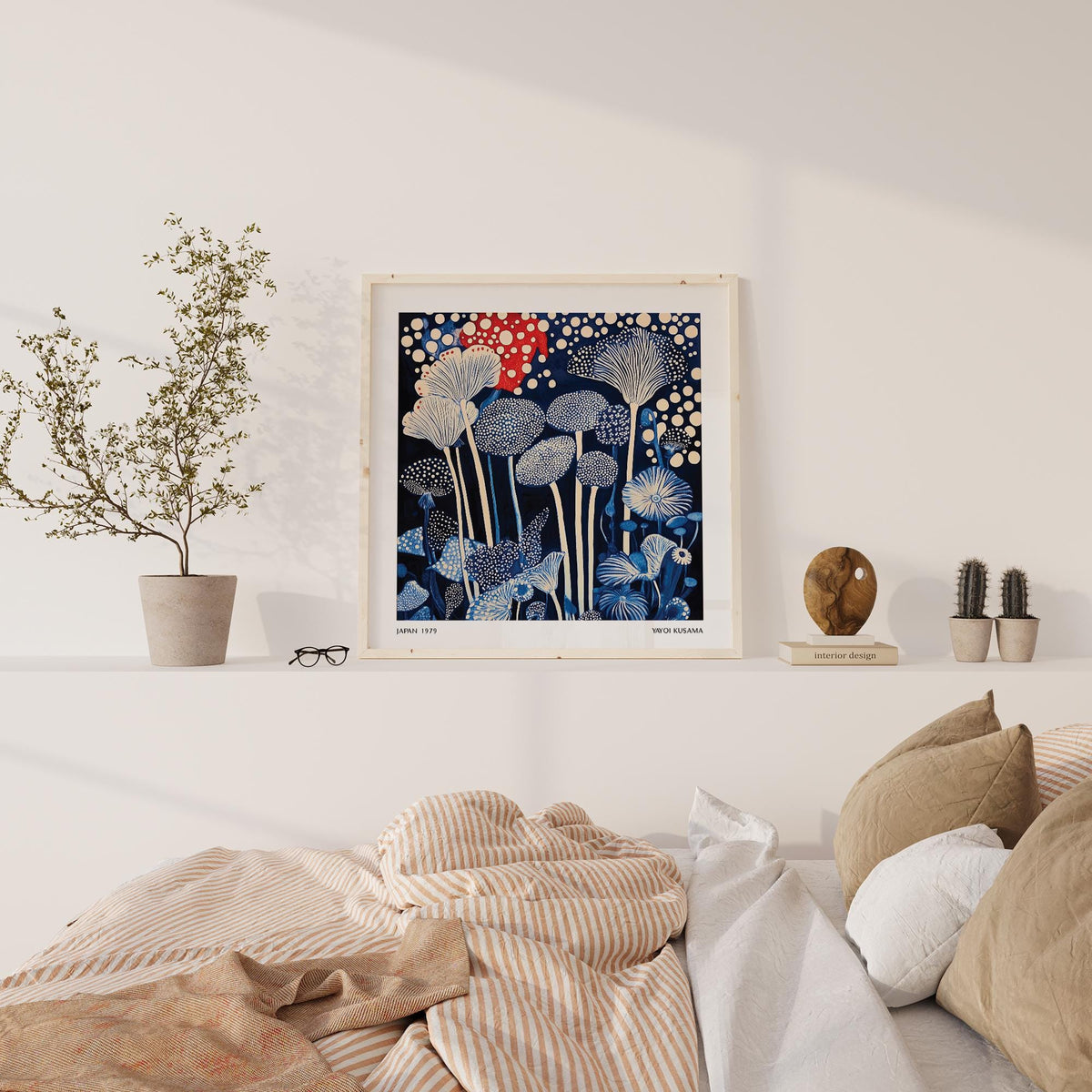 Surreal forest-themed Red and Blue Art inspired by Japanese design