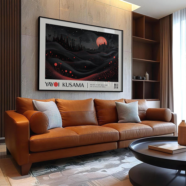 Mystical night print with red and black contrasts.