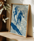 Contemporary Dog Wall Art in Beige and Blue for dining area