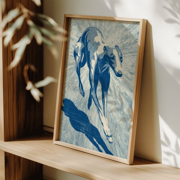 Contemporary Dog Wall Art in Beige and Blue for dining area