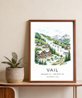 Vail Colorado Wall Art print featuring gondola cabins and coordinate caption