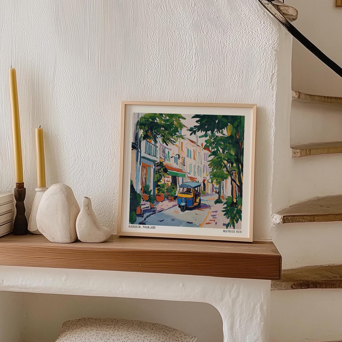 Holiday prints featuring vibrant storefronts and tuk-tuk ride

