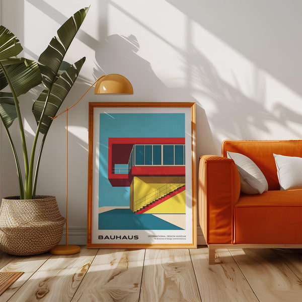 A bold architectural wall print in primary colors, perfect for art mid century modern fans.