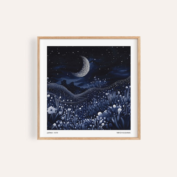 Square moonlit night print featuring art with the moon and dots