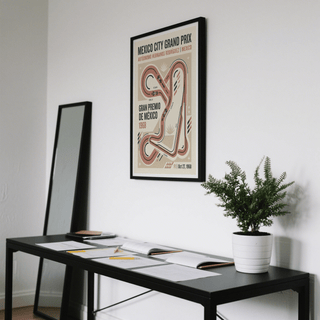 Detail view of Mexico City Grand Prix Art Print with F1 and Oct 27, 1968 date typography