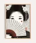 Japanese Geisha Art Print with black, white, and red for living room wall art