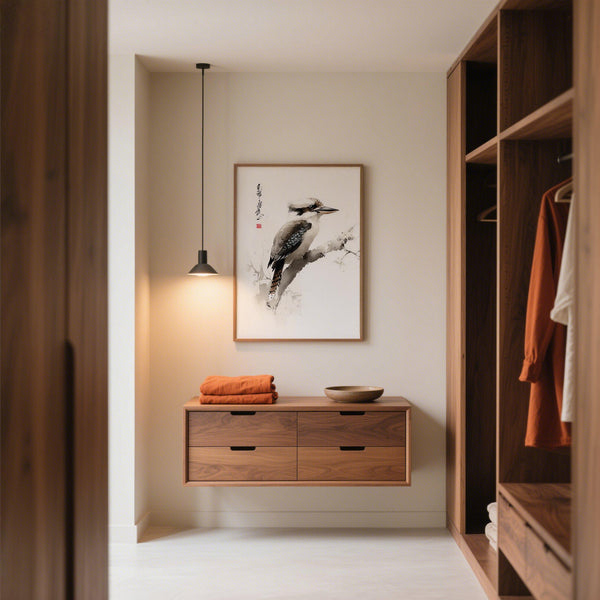 Elegant Japanese Bird Art Kookaburra Print for study or reading nook