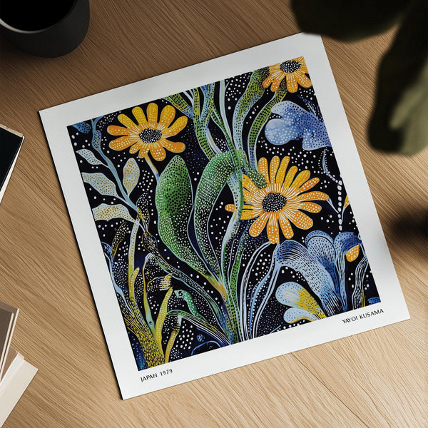 Yellow daisy-themed Japanese Floral Print in a balanced square format.