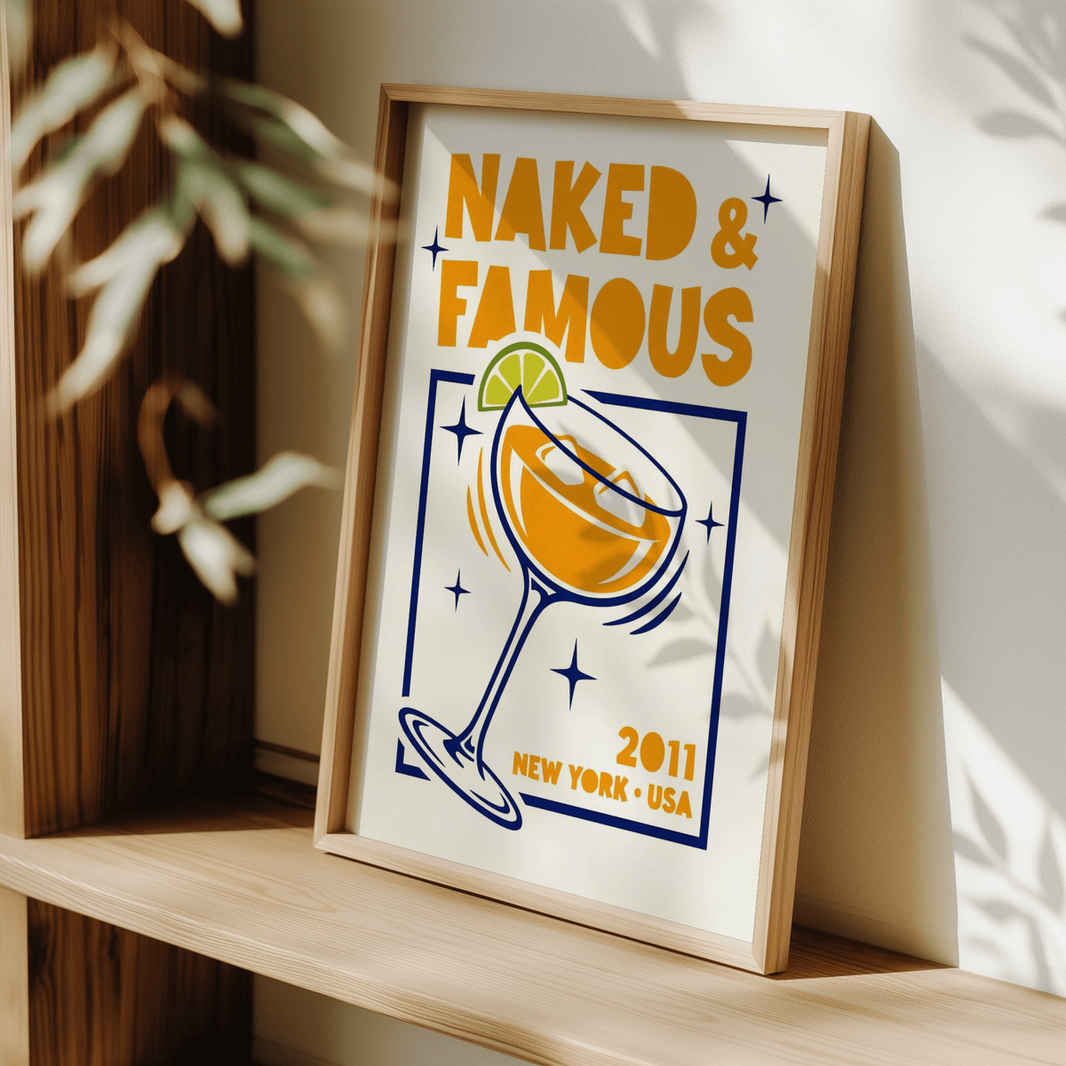 Naked & Famous Cocktail Art Orange and Blue wall art print for office