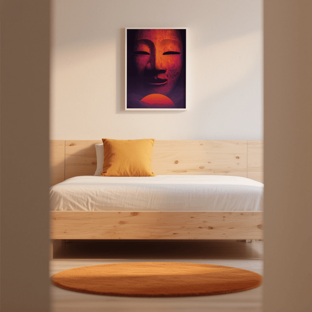 Children’s room accent using Dreamy Mask Wall Art print in purple