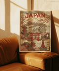 Scenic Japan Art Print in Beige tones for hallway wall art