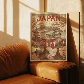 Scenic Japan Art Print in Beige tones for hallway wall art